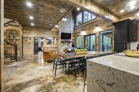 High ceilings and lots of natural light with large picture windows.