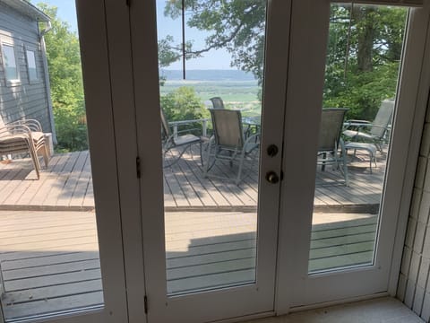 French doors to deck in sunrise room, view of the Mississippi Valley!