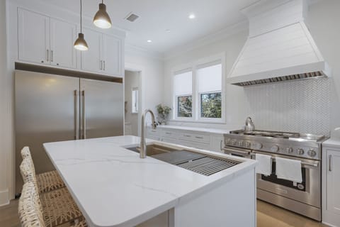 KITCHEN VIEW W/GALLEY SINK AND LARGE 66" FRIDGE