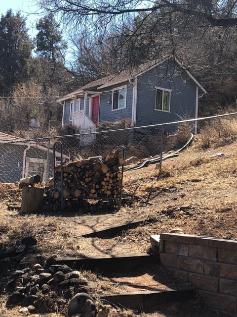 Looking up the hill to the cottage.
