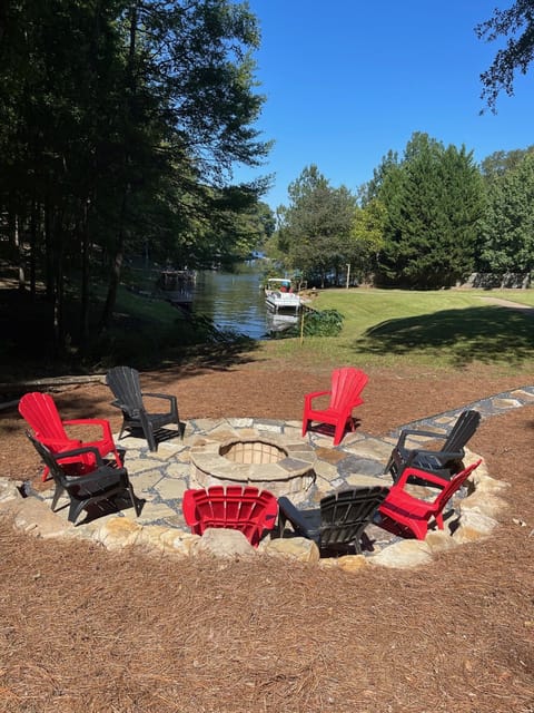 Stone Fire pit overlooking the lake