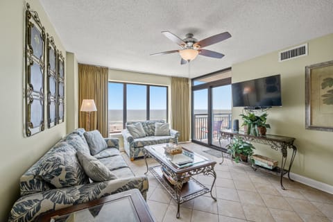 The ocean view living room is fabulous for movie night with the family.