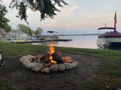 Fire Pit with beautiful view of Gun Lake