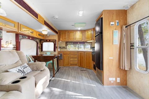 Living, dining, full kitchen