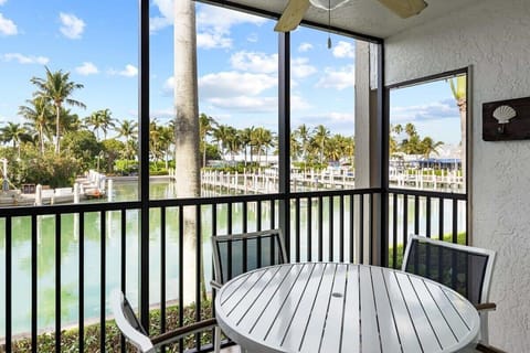 Patio overlooking tranquil marina