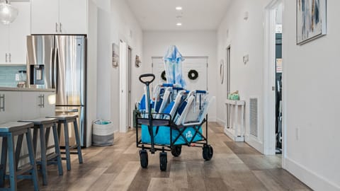 Beach supplies and beach wagon for your convenience 