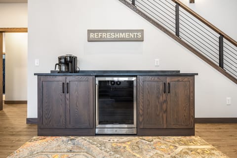 Buffet with Keurig coffee maker for both K-cups and pots of coffee