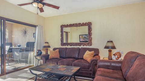 Leather sofas in the living room.