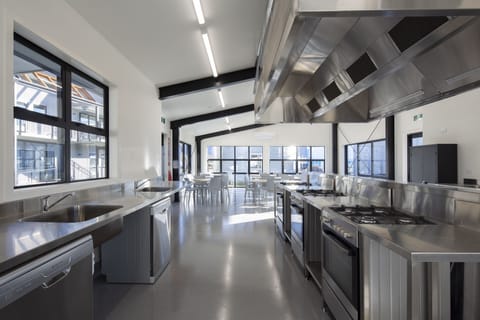 Fridge, microwave, electric kettle, toaster