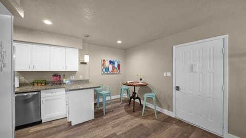 Open concept eating and cooking spaces