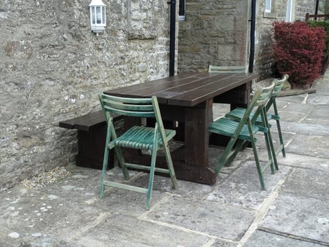 Patio Dining area with views across the Tees Valley and large Garden Paddock | Glen Cottage, Mickleton, near Barnard Castle
