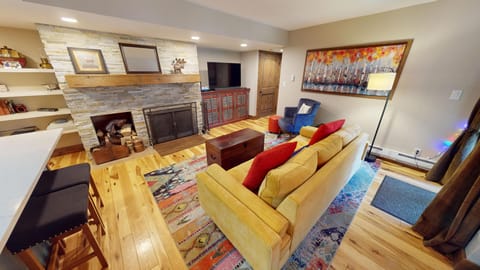 Living Area with Flatscreen, Wood Fireplace - Living Area with Flatscreen, Wood Fireplace