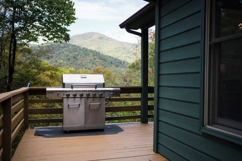 View from the deck while grilling some burgers on the gas grill.