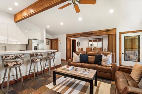 The den area off the living room can be enclosed and a pull-down Murphy bed provides additional sleeping space.