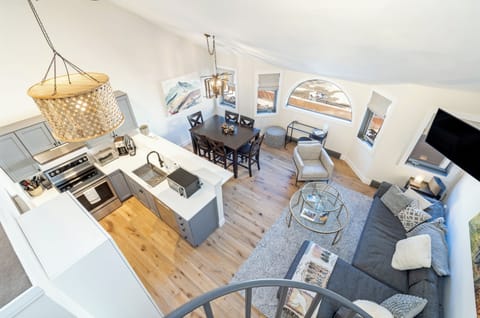 View from loft of living area below
