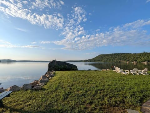 Expansive garden and lake views