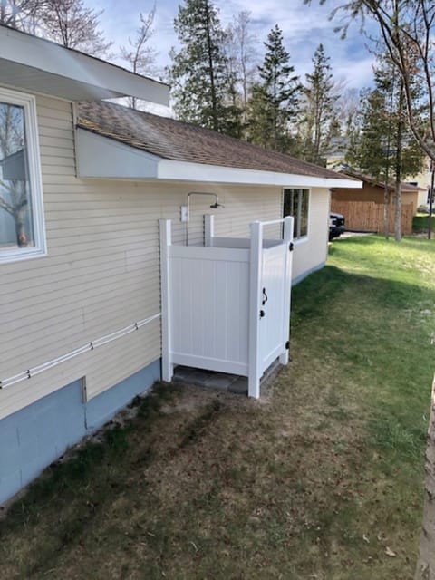 Outdoor beach shower. Hot and cold water.