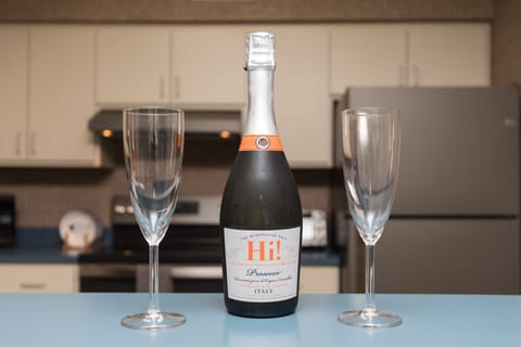 Hi!  Prosecco upon arrival. Cooled and in the refrigerator. Our gift to you!