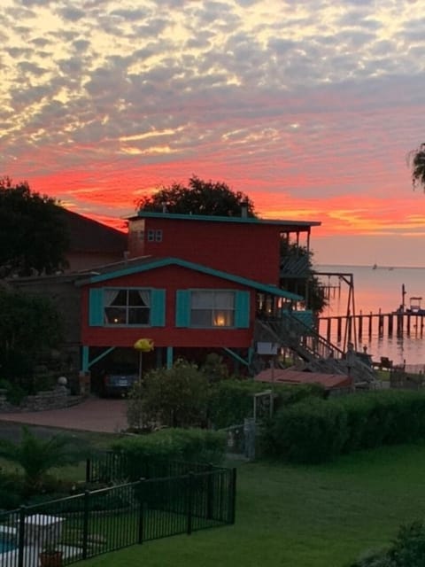 Front row seat to watch the sunrise over Galveston Bay.
