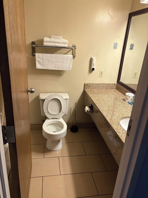 Combined shower/tub, towels, soap, shampoo