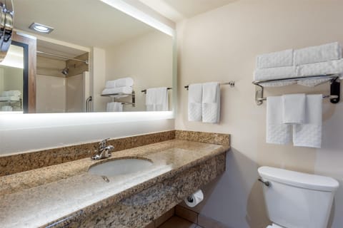 Shower, free toiletries, hair dryer, towels