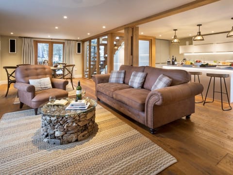 The open plan living room and kitchen at The Old Grain Store, Lake District