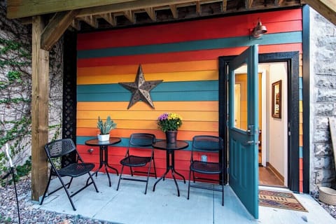 Outside seating, back of building