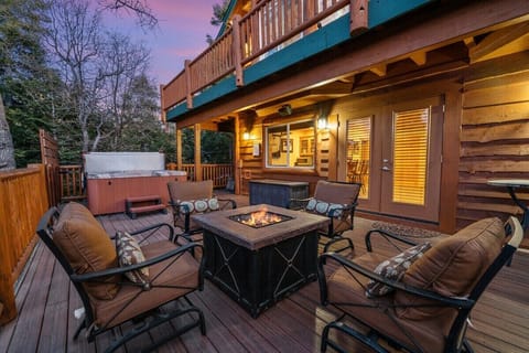 The massive deck has plenty of room and is the perfect spot for evening wine and spending time winding down. The open feel puts you right in the heart of the mountains. The fire pit is definitely one of our fav places to relax