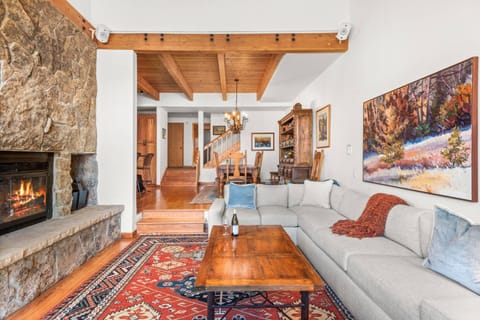 The new sectional sofa offers plenty of room for everyone to relax and enjoy the fireplace at the end of a full day!