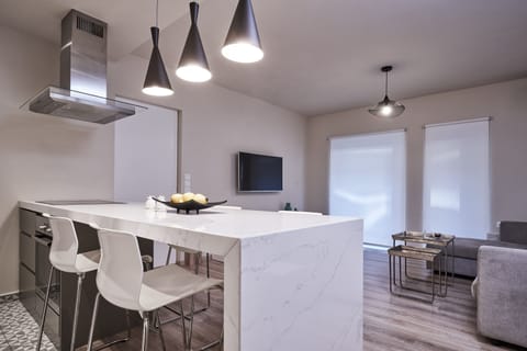 Luxury Apartment | Private kitchen | Fridge, stovetop, highchair, cookware/dishes/utensils