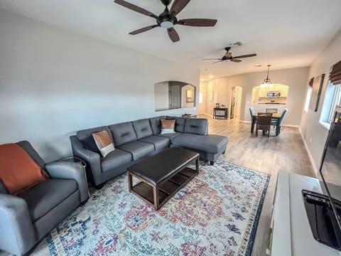 Bright open-concept living room.