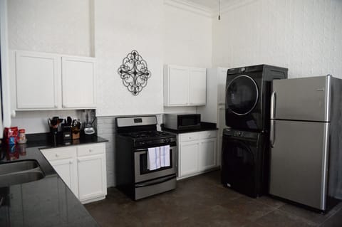 Spacious kitchen with stainless steel appliances