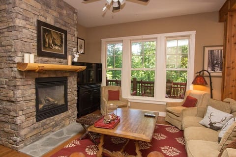 Living Room with Stone Fireplace