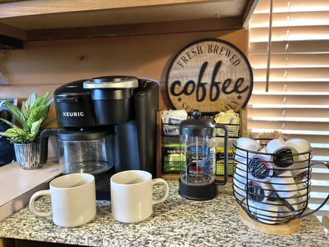 Drip or pod coffee machine! BYO favorite coffee. Limited selection of pods & tea