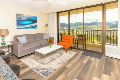 Living room with a pull-out sleeper sofa and beautiful mountain views