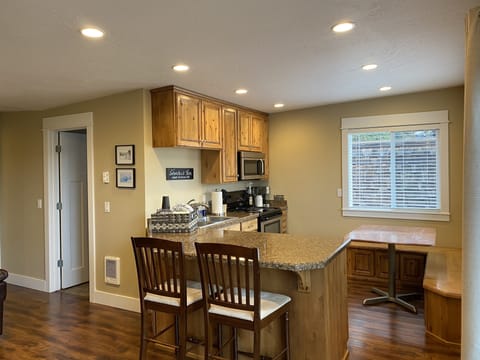 All the comforts of home including a K-cup coffee maker with a variety of pods. 