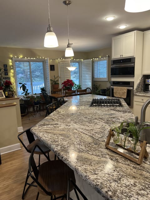 Kitchen looking into breakfast nook/plant area.