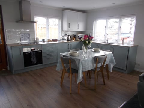 Modern kitchen with sea views