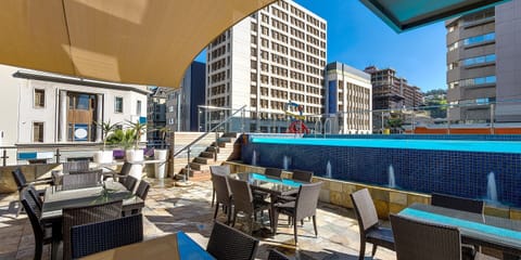 Outdoor pool, sun loungers