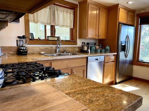 5 range top stove, ice machine, blender, toaster and all you need to cook