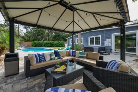 Shaded cabana with plenty of seating