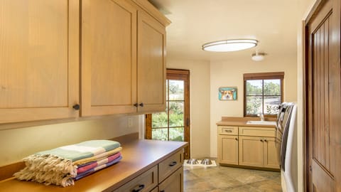 Laundry room with spa towels for hot tub