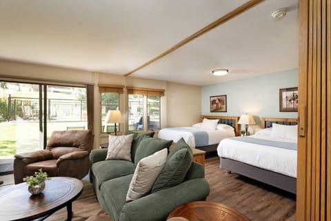 The accordion door can be closed at night to create a private sleeping space for your group.