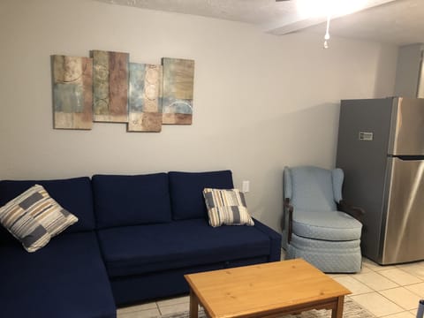 Comfy sofa bed. Bedding and pillow provided.