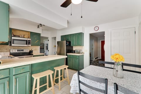 Fully stocked kitchen for preparing the family meals.  Seating for a quick snack