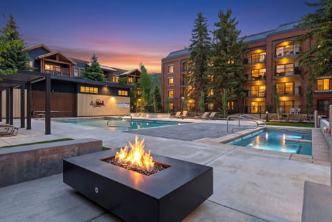 Courtyard with 3 gas firepits, New Pool and Hot Tubs