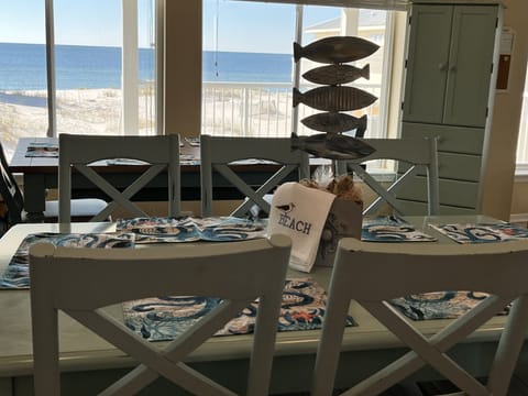 vew from dining room tables/one 8 chairs &other 2 benches & 2 chairs,+3barstools