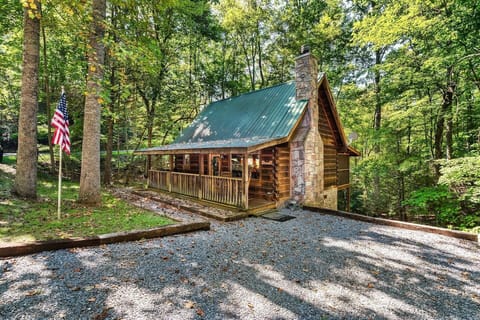 A cozy cabin tucked into the woods.