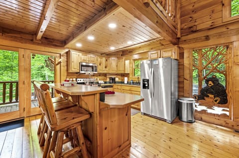 The large space allows for more than 1 cook in the kitchen