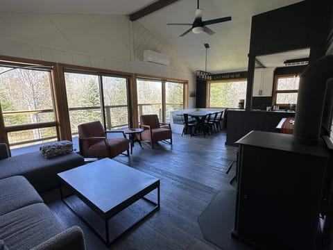 Spacious, sunny, open concept living area and kitchen.